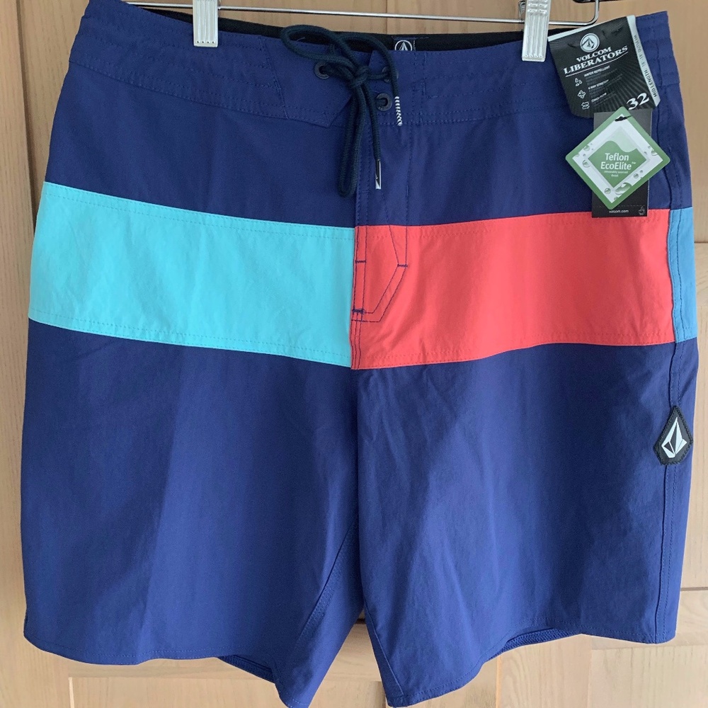 Volcom Liberators Mid Length Water Repellent Stretch Blue Board Shorts 32